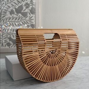 Cult Gaia Natural Bamboo Small Arc Half-Moon Handbag Clutch